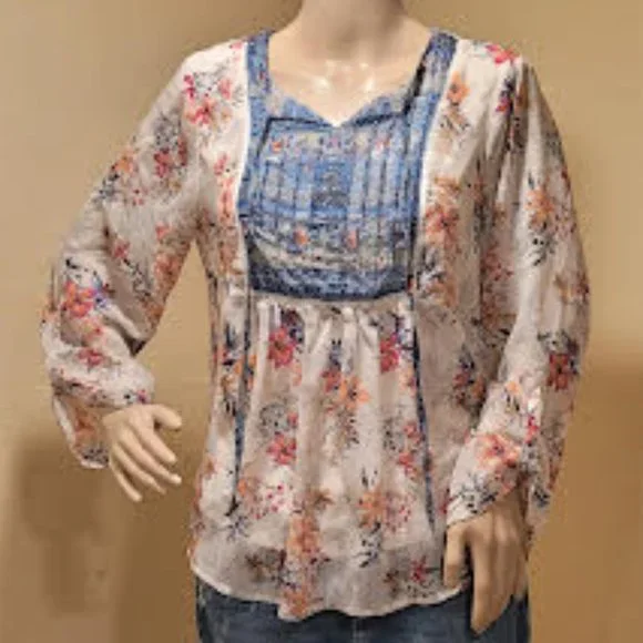 NWT Christopher & Banks curved hem flowy boho chic top w/ inner shell - Small - Picture 1 of 7